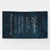 Navy Luster Silver Blue Watercolor Hochzeit Willko Banner (Horizontal)