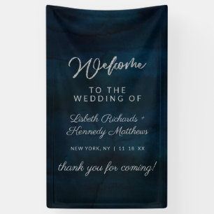 Navy Luster Silver Blue Watercolor Hochzeit Willko Banner