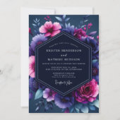 Navy Magenta Luminous Wedding Einladung (Vorderseite)
