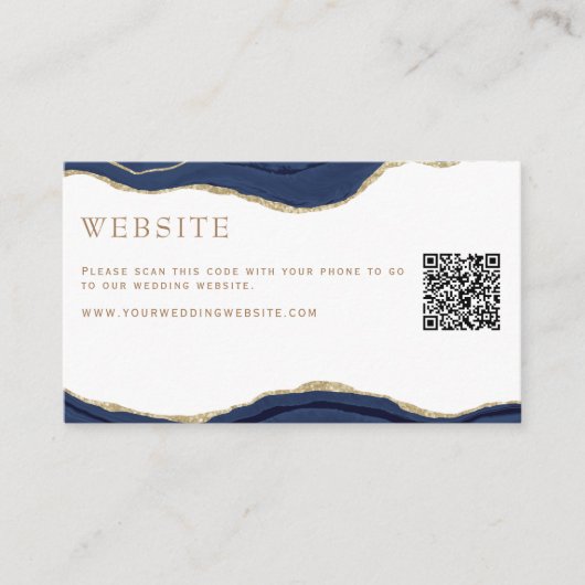 Navy Marble Agate Gold Glitzer Wedding Website QR Begleitkarte (Vorderseite)