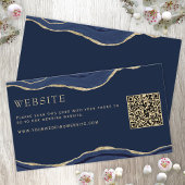 Navy Marble Agate Gold Glitzer Wedding Website QR Begleitkarte