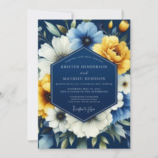 Navy Marigold Luminous Wedding Einladung (Vorderseite)
