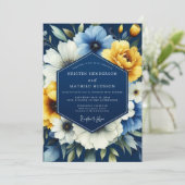 Navy Marigold Luminous Wedding Einladung (Stehend Vorderseite)