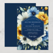 Navy Marigold Luminous Wedding Einladung (Vorne/Hinten)