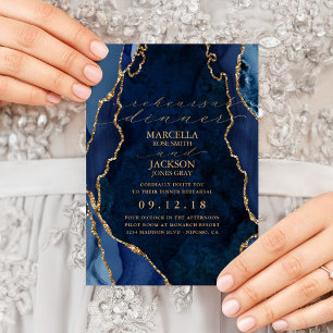Navy Marmor & Gold Achat Abendprobe Einladung