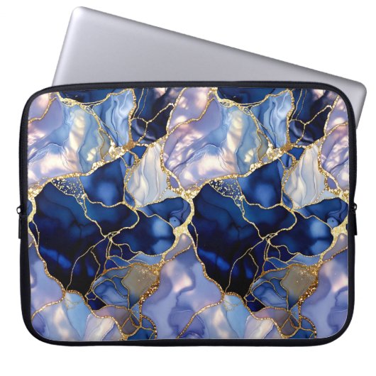 Navy Marmor Laptop Hülle Goldader Case (Vorderseite)
