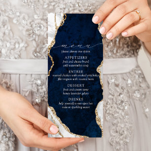 Navy-Marmor, Weiß- und Gold-Achat-Hochzeitsmenü Werbekarte