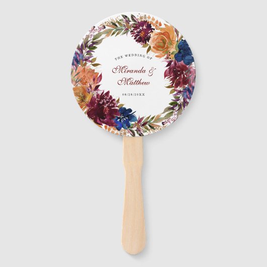 Navy Marsala Orange Floral Wedding Vielen Dank Fächer (Vorderseite)