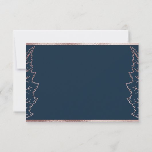 Navy Matt Rose Gold Blätter Hochzeit RSVP Card Dankeskarte (Rückseite)