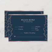 Navy Matt Rose Gold Blätter Hochzeit RSVP Card Dankeskarte (Vorne/Hinten)