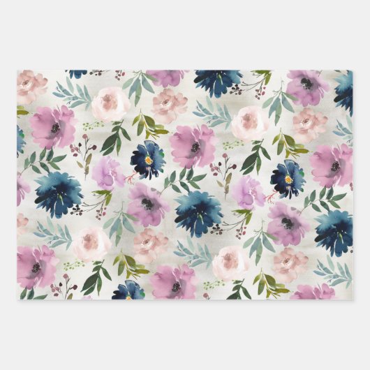 Navy & Mauve Peony Garden Geschenkpapier Set (Vorderseite 2)