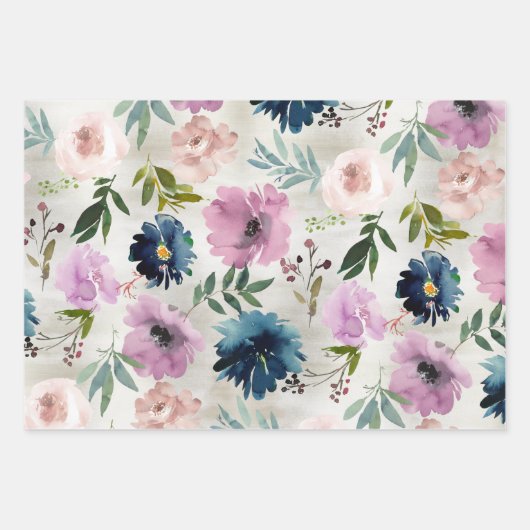 Navy & Mauve Peony Garden Geschenkpapier Set (Vorderseite)