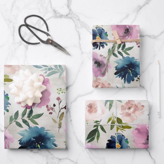 Navy & Mauve Peony Garden Geschenkpapier Set (Vorderseite)