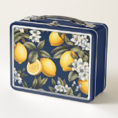 Navy Mediterrane Zitronen Stilvolle italienische K Metall Brotdose (Vorderseite)