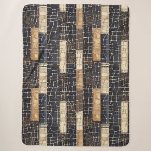 Navy Meeresblau Creme Braun Rechtecke Sherpadecke