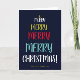 Navy Merry Tree Typografisches Foto geflochten Feiertagskarte