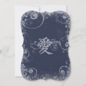 Navy Metallic Silver Kanji Liebe Swirl Einladung (Rückseite)