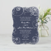 Navy Metallic Silver Kanji Liebe Swirl Einladung (Stehend Vorderseite)