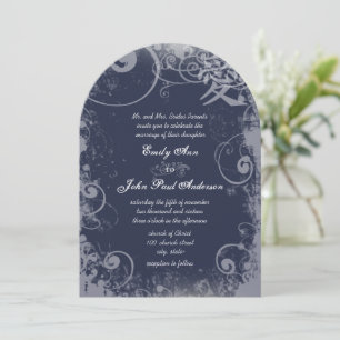 Navy Metallic Silver Kanji Liebe Swirl Einladung