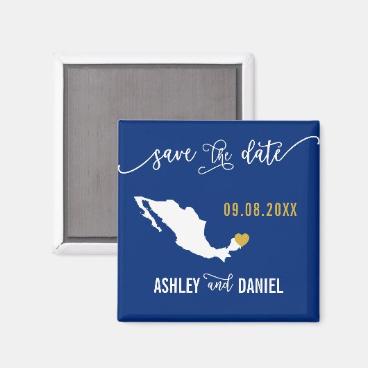 Navy Mexico Wedding Save the Date Map Magnet (Vorderseite/Rückseite)