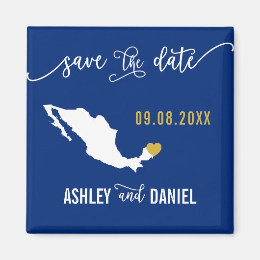 Navy Mexico Wedding Save the Date Map Magnet (Vorne)