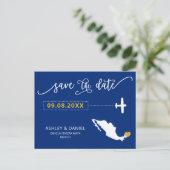 Navy Mexico Wedding Save the Date Map Postcard Postkarte (Stehend Vorderseite)