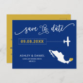 Navy Mexico Wedding Save the Date Map Postcard Postkarte (Vorne/Hinten)