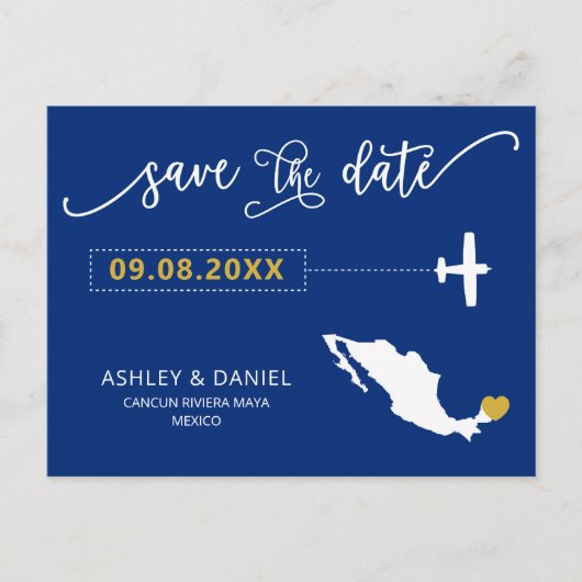 Navy Mexico Wedding Save the Date Map Postcard Postkarte (Vorderseite)