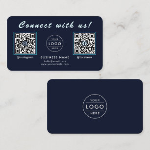 Navy-Midnightblau-Doppel-QR-Code-Multi-Social Visitenkarte