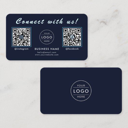 Navy-Midnightblau-Doppel-QR-Code-Multi-Social Visitenkarte (Vorne/Hinten)