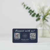 Navy-Midnightblau-Doppel-QR-Code-Multi-Social Visitenkarte (Stehend Vorderseite)