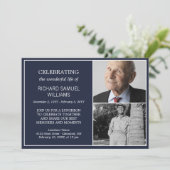 Navy Minimal feiert Life 2 Fotos Gedenkfeier Einladung (Stehend Vorderseite)