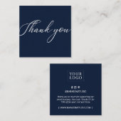 Navy Minimal Modern Danke Business Cards Quadratische Visitenkarte (Vorne/Hinten)