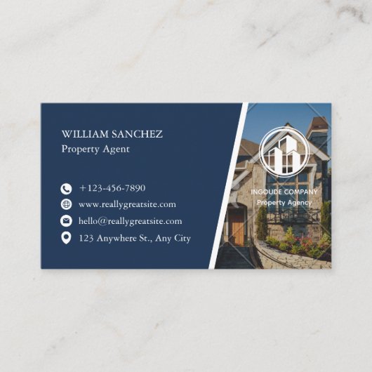 Navy Minimalist Property agent Visitenkarte (Vorderseite)