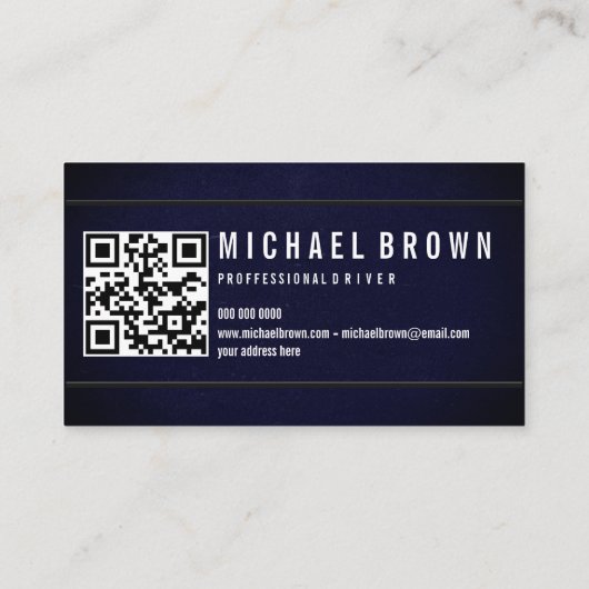 Navy Minimalist QR Code | Bold Modern Driver Visitenkarte (Rückseite)