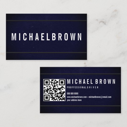 Navy Minimalist QR Code | Bold Modern Driver Visitenkarte (Vorne/Hinten)