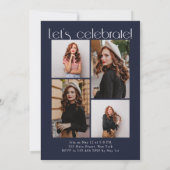 Navy Minimalistisch Modern Arch 5 Fotos Abschluss Einladung (Rückseite)