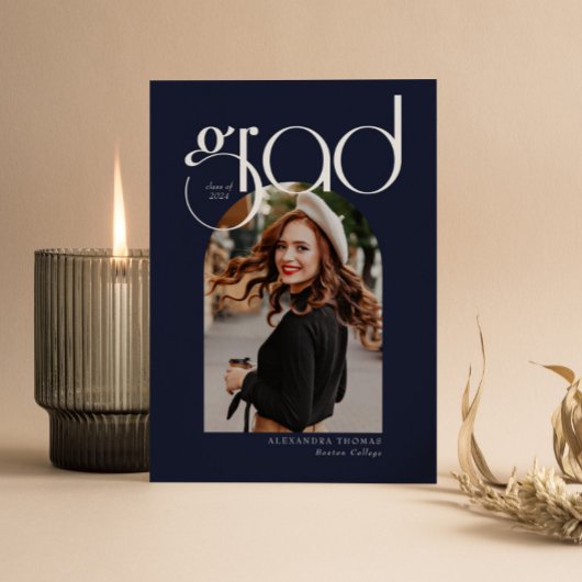 Navy Minimalistisch Modern Arch 5 Fotos Abschluss Einladung