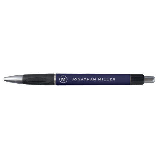 Navy Minimalistisch Monogram Personalisiert Pen Kugelschreiber (Vorderseite)