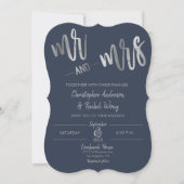 Navy Minimalistisch Silver Foil Script Mr. Wedding Einladung (Vorderseite)