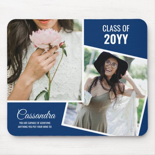 Navy Minimalistisch Two Foto Graduate Abschluss Mousepad (Vorne)