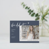 Navy Minimalistisches Foto Sie tat es Abschluss P Postkarte (Stehend Vorderseite)