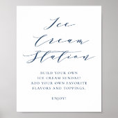 Navy Minimalistisches Skript Hochzeit Eiscreme Bar Poster (Vorne)