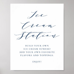 Navy Minimalistisches Skript Hochzeit Eiscreme Bar Poster