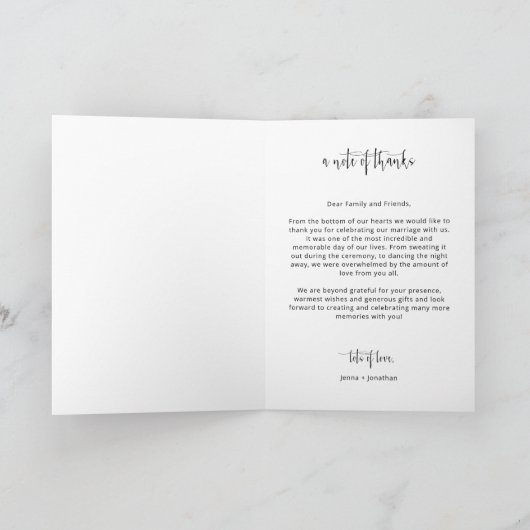 Navy Minimalistisches Skript Hochzeit Foto geklapp Dankeskarte (Innenseite)