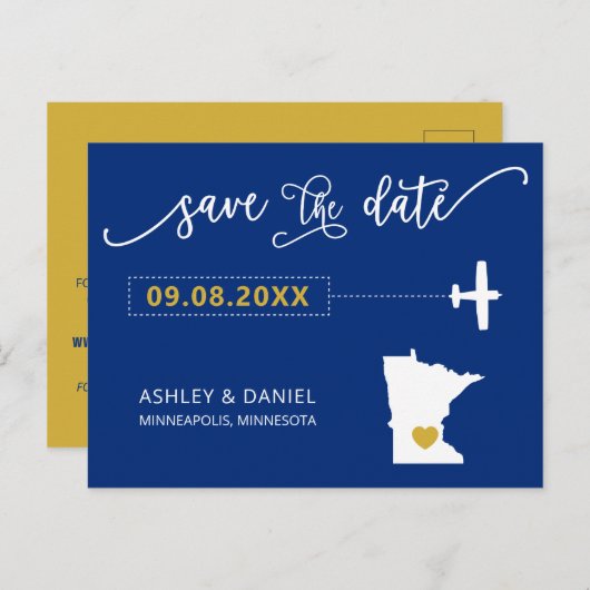 Navy Minnesota Hochzeit Speichern Sie die Datumska Postkarte (Vorne/Hinten)