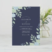 Navy-Mint-Blumenhochzeit Einladung (Stehend Vorderseite)