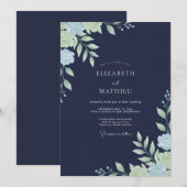 Navy-Mint-Blumenhochzeit Einladung (Vorne/Hinten)
