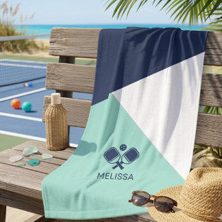 Navy Mint Coastal Sommer Pickleball Name Handtuch
