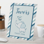 Navy & Mint Elephant Babyduschfavoriten nehmen sic Sockelschild (In Situ)